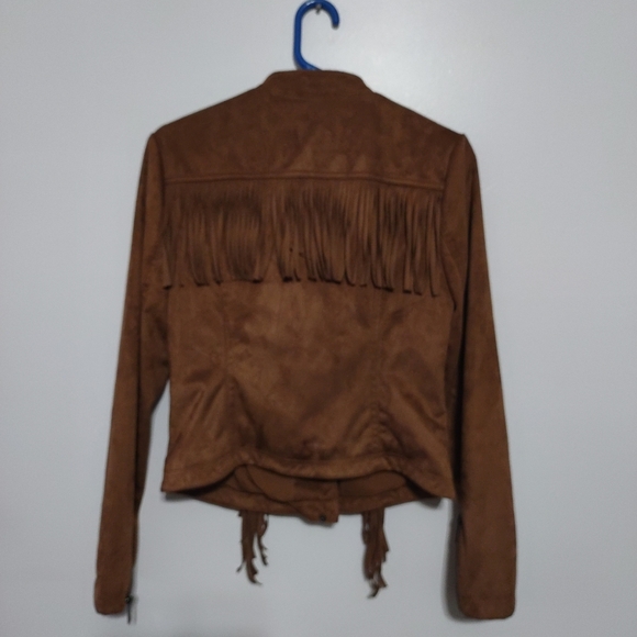 Women's Black Rivet Faux Leather Western Fringed Jacket Long Sleeves Size M - Picture 7 of 12